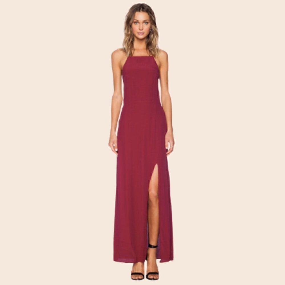 Faithfull the Brand Hey Beau Maxi Halter Dress in Dark Red Size Medium